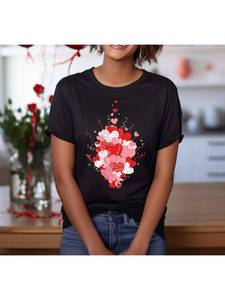 T-Shirt Unisex con Cuori di San Valentino, Manica Corta, Illustrazione Romantica di Cuori, Stampa Digitale, Cotone, Collo Tondo, Primavera Estate - Product Image 3