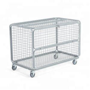 Heavy Duty Warehouse Wire Mesh Roll Cage <b>Trolley</b> Storage Cart <b>Foldable</b> Logistics Transport Container with Wheels for Industrial - Product Image 2
