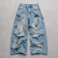 TaiDe – Jeans de travail amples vintage imprimés sur mesure, effet éclaboussures de peinture, poches utilitaires – Fabricant de vêtements OEM/ODM pour commandes en gros