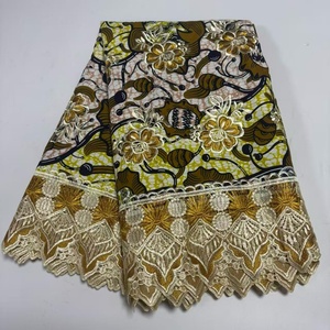 <span class=keywords><strong>Tissu</strong></span> en <span class=keywords><strong>coton</strong></span> <span class=keywords><strong>africain</strong></span> ciré avec dentelles brodées, matériau de dentelle africaine brodée, <span class=keywords><strong>tissu</strong></span> de dentelle française pour la confection de robes - Product Image 4