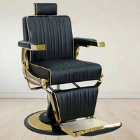 Fauteuil de barbier vintage de luxe en or avec inclinaison hydraulique pour salon de coiffure et de rasage
