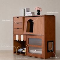 Meuble pour chat en bois vintage avec bac à litière intégré, station d'alimentation et tiroirs de rangement, pour intérieur, fabricant OEM/ODM, vente en gros