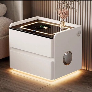 Gabinete de Almacenamiento Compacto y Ligero de Madera para Dormitorio Moderno, con Altavoz Bluetooth y Carga Inalámbrica Inteligente, 2 Cajones, Diseño Simple y Elegante - Product Image 4