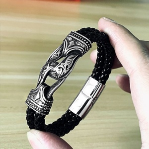 Unisex Wide Vintage Finish Titanium Cuff Bangle <b>Bracelet</b> with <b>Crystal</b> & Rhinestone for Anniversary - Product Image 3