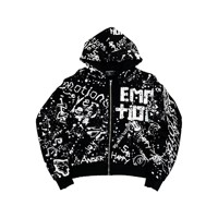 2026 MIXED EMOTION Sweat à capuche zippé oversize en coton imprimé, style américain, vintage, streetwear décontracté, pour couple