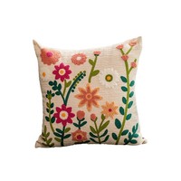 Housse de coussin de canapé carrée américaine en polyester/coton avec broderie lourde, fermeture éclair, style pastoral vert pour salon