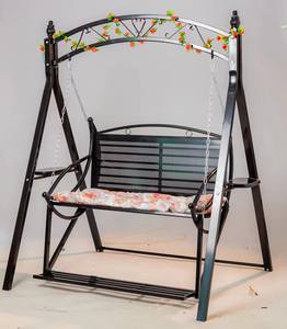 Mobilier de jardin d'extérieur Revêtement solaire à double siège Cadre en fer Balançoires de patio Salon Balcon Hamac <span class=keywords><strong>Chaise</strong></span> en métal avec coussin - Product Image 4