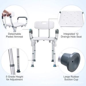 Chaise de douche avec accoudoirs et dossier amovibles, hauteur réglable, équipement de sécurité pour salle de bain pour personnes âgées - Product Image 1