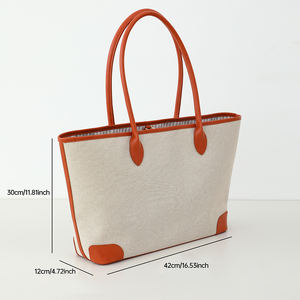 Bolso Tote Espacioso de Lino y PU, Bolso de Hombro Minimalista para Mujer con Hebilla Metálica, Diseño Duradero para Todas las <span class=keywords><strong>Temporadas</strong></span> - Product Image 6