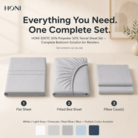 Ensemble de literie en gros HONI certifié OEKO-TEX, 50% polyester, 50% coton, 300 fils, 4 pièces, drap plat anti-plis pour lit simple