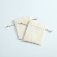 Pochette à cordon en coton beige 5*7cm pour bijoux, sac d'emballage pour bagues en lin avec cordon en coton, portable et personnalisable