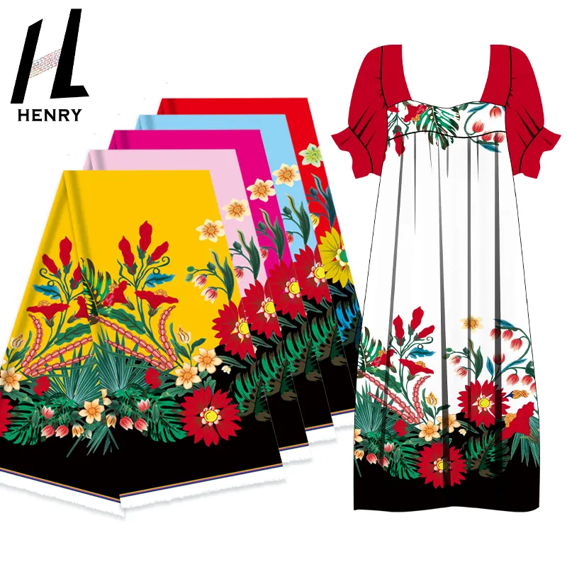 ヘンリーハワイアンスタイル工場価格デジタル印刷ポリエステルレディビーチドレス生地衣服ストックロットファッション