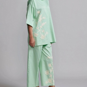 Conjunto Casual de Lino para Mujer, Primavera-Verano, Pantalones Anchos de Color Sólido, Camisa Tipo Cárdigan, Algodón Bordado, Atuendo Elegante - Product Image 3
