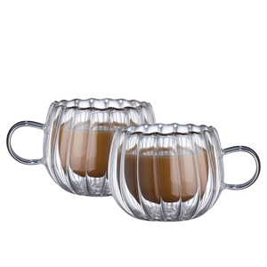Elegante Doppelwandige Isolier-Kaffeetasse aus Glas mit Geriffeltem Rand und Thermischer Doppelschicht, Hitzebeständiger Dekotasse - Product Image 1