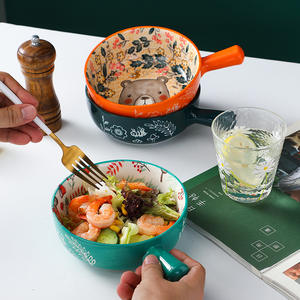 Großhandel Keramik Griff Schüssel Creative Cute Cartoon mit Griff Keramik Schüssel Haushalt Mikrowelle Backofen Instant Nudel - Product Image 4