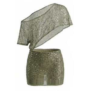 Viviblook Y26DS138 Nouvelle Robe d'été décontractée pour femme, mini-robe moulante de soirée à épaules dénudées, à sequins et découpes - Product Image 5