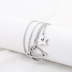 Star Planet Pendant Necklace <b>Titanium</b> Steel Rhinestone Charm Unisex Gift Jewelry - Product Image 2