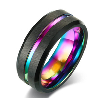 Modischer Trendiger 6-Farbiger Edelstahlring 8mm Breite Blanko-Ring Beliebter Günstiger Ring in Vollgröße für Herren