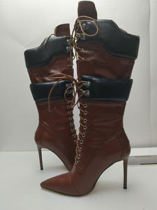 नई आवक महिलाओं की फीता पैर की अंगुली सुपर हाई एड़ी स्ट्रैप फैशन प्लस आकार स्टिलेटो घुटने के हाई बूट्स - Product Image 5