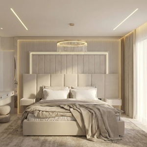 Modern Solid Wood Velvet Upholstered <b>Bed</b> Frame Headboard Queen Size & King Size Wooden <b>Bed</b> Frame - Product Image 3