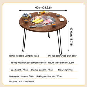 Table de cuisson multifonctionnelle pour le thé, pliable pour l'extérieur, avec station de barbecue au charbon intégrée, bureau de pique-nique pour 5-6 personnes - Product Image 3
