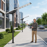 Lampadaire solaire LED 150W à haute luminosité avec capteur de mouvement, batterie LiFePO4, indice de protection IP66, construction en aluminium
