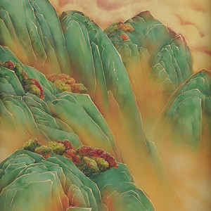 Peinture en laiton exclusive en six parties des Cinq Montagnes Sacrées, idéale pour la décoration artistique haut de gamme dans les salons de villas - Product Image 4