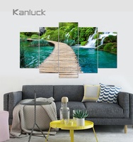 KANLUCK Peinture sur toile moderne avec paysage de cascade, impression giclée, 6 couleurs, encadrée - Résistante à l'eau et à la décoloration 120x100cm