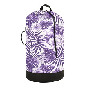 Sac à dos de voyage pour le linge, design personnalisé, motif fleur violette, sac à linge pour dortoir universitaire avec bretelles - Product Image 1