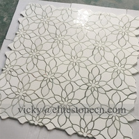 Fabrikdirekt Günstiger Preis Mosaikfliesen Marmor Grau und Weiß Blumen Laser-Cut Marmor-Mosaikfliesen Wasserstrahl Thasos Designs