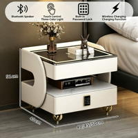 Table de chevet intelligente en bois avec chargeur sans fil, lumière LED, port USB, verrouillage par mot de passe, haut-parleur Bluetooth, design moderne pour chambre à coucher et hôtel