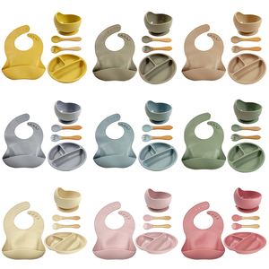 LOW MOQ Toddler Feeding Utensils Food Grade Silicone Strong Suction Bowl Divided <strong>Plate</strong> Washable Bebe Babero Wood Handle Spork - Product Image 6