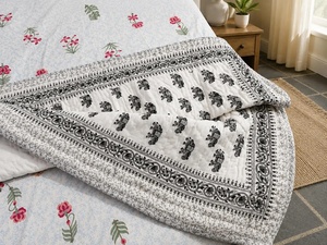 Hand Block Printed Cotton <b>Quilt</b> Reversible Jaipuri Razai Elephant Boho Bedspread Handmade Indian <b>Bedding</b> - Product Image 2