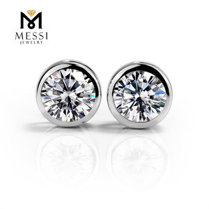 Pendientes Messi Jewelry MSE-013 de <span class=keywords><strong>oro</strong></span> <span class=keywords><strong>blanco</strong></span> de <span class=keywords><strong>14k</strong></span> y 18k con diamante moissanita de 1 quilate cultivado en laboratorio. - Product Image 2
