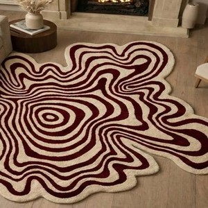 Alfombra de lana verde marfil de estilo orgánico moderno |   Alfombra de área de forma irregular hecha a mano |   Alfombra de Primera Calidad para Decoración de Sala de Estar y Dormitorio - Product Image 2