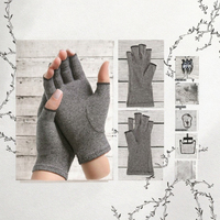 Gants de compression en coton sans doigts, antidérapants, compatibles écran tactile, gris, durables, respirants, pour soulager la douleur de l'arthrite et de la polyarthrite rhumatoïde