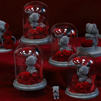Rose éternelle de haute qualité, cadeau en forme d'ours en peluche ou de lapin, rose éternelle faite à la main, boîte en verre acrylique, Saint-Valentin, Noël