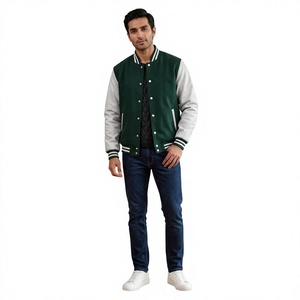 Custom New Arrival <b>Leather</b> Sleeve Varsity <b>Jacket</b> Casual Baseball <b>Jacket</b> Patchwork Bomber <b>Men's</b> <b>Jacket</b> - Product Image 1