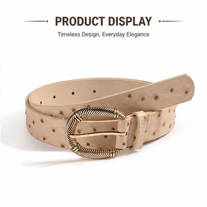 <span class=keywords><strong>Cintura</strong></span> Vintage Personalizzabile da <span class=keywords><strong>Donna</strong></span> in Pelle <span class=keywords><strong>Beige</strong></span> con Motivo a Struzzo e Fibbia Dorata - Product Image 3