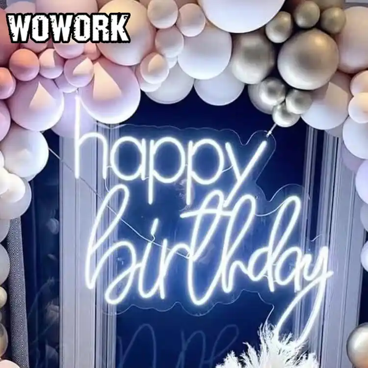 2024 Wowork Groothandel Led Rgb Gelukkige Verjaardag Aangepaste Letterwoorden Flexibel Neonbord Voor Feestdecoratie Achtergrond