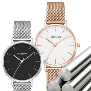 Montre-bracelet pour homme BESSERON 42 mm en acier inoxydable, design minimaliste or rose, mouvement Ronda, logo personnalisé, bracelet en cuir 20 mm de large - Product Image 3