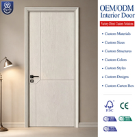Puerta de Madera Compuesta MDF Moderna Blanca para Interiores de Hotel, Estilo Liso con Diseño de Líneas Ranuradas, Apertura Manual, Superficie con Película de PVC Impermeable