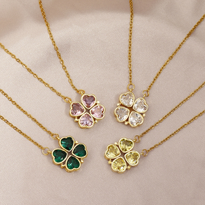 Bijoux fantaisie cadeau saint valentin pliant magnétique <span class=keywords><strong>4</strong></span> coeurs chanceux <span class=keywords><strong>4</strong></span> <span class=keywords><strong>feuilles</strong></span> trèfle <span class=keywords><strong>pendentif</strong></span> <span class=keywords><strong>or</strong></span> 18 carats collier en acier inoxydable - Product Image 3