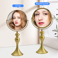 Miroir de Maquillage Portable en Métal Doré avec Logo Personnalisé, Miroir de Bureau Compact Double Face avec Loupe 5X/7X pour le Maquillage
