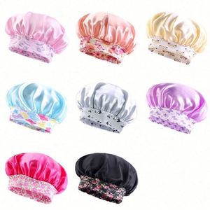 Vente en gros de bonnets en satin pour enfants unisexes avec logo personnalisé, bandes élastiques réglables, motifs de dessins animés pour toutes les saisons - Product Image 2