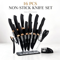 Ensemble de couteaux de cuisine professionnels en acier inoxydable 16 pièces, bloc à couteaux, lames antiadhésives, aiguiseur ambidextre, design moderne
