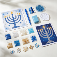 Kit de Peinture Diamant 5D Hanouka, Art Diamant à Broderie Partielle, Menorah, Dreidel, Étoile de David, Lumières du Festival Juif, Décoration Murale pour la Maison