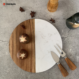Tabla de Cortar Redonda de Madera de Acacia y Mármol Hecha a Mano de 10 Pulgadas, Tabla para Queso de 1.3 cm de Grosor, Apta para Lavavajillas, Reutilizable, Duradera y de Alta Calidad - Product Image 5