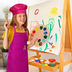 ZQ05 Custom Cooking Baking Apron With Pocket Cotton Children Painting Cooking Set Adjustable Kids Apron And Chef Hat Set