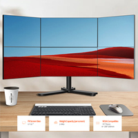 Support de moniteur à six écrans de 32 pouces avec réglage de hauteur et bras pivotant pour studio de jeu - Alliage d'aluminium noir